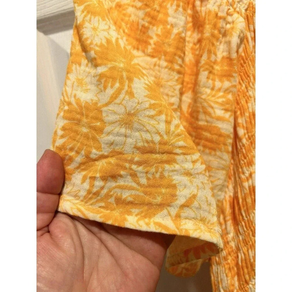 Terra Sky Fit & Flare Flutter Sleeve Smocked Dress‎ Sz 14 0X Orange White Floral - Picture 4 of 11